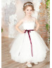 Ivory Lace Tulle Tea Length Flower Girl Dress